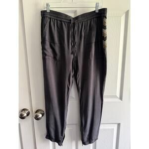 Pam & Gela Charcoal Jogger Track Pants Gold Black Beaded Chevron Side Stripe M